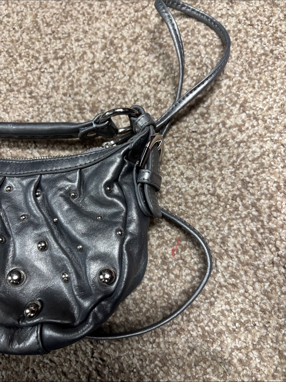 Badgley Mischka Metallic Gunmetal Studded Leather Shoulder Bag - vintage - Picture 4 of 9